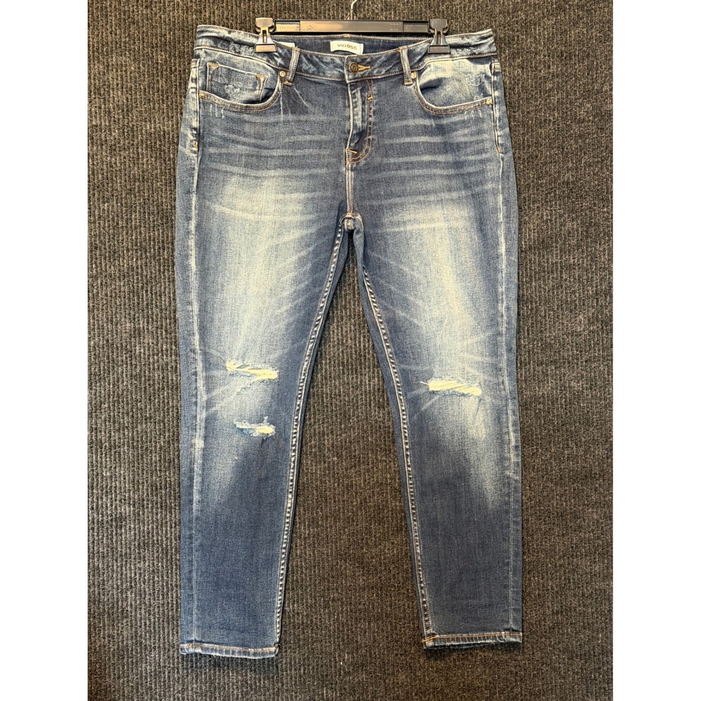 Vigoss‎ Distressed Skinny Jeans Medium Wash Ripped Knee Denim Womens 33
